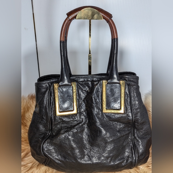 Chloe Ethel Geniue Leather Bag Large Shoulder Tote Black Gold Handbag - Picture 5 of 11